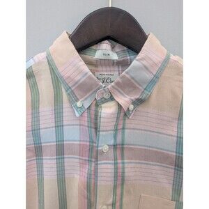 J Crew Indian Madras Slim Fit Pink Plaid Long Sleeve Shirt Mens M Style AX416